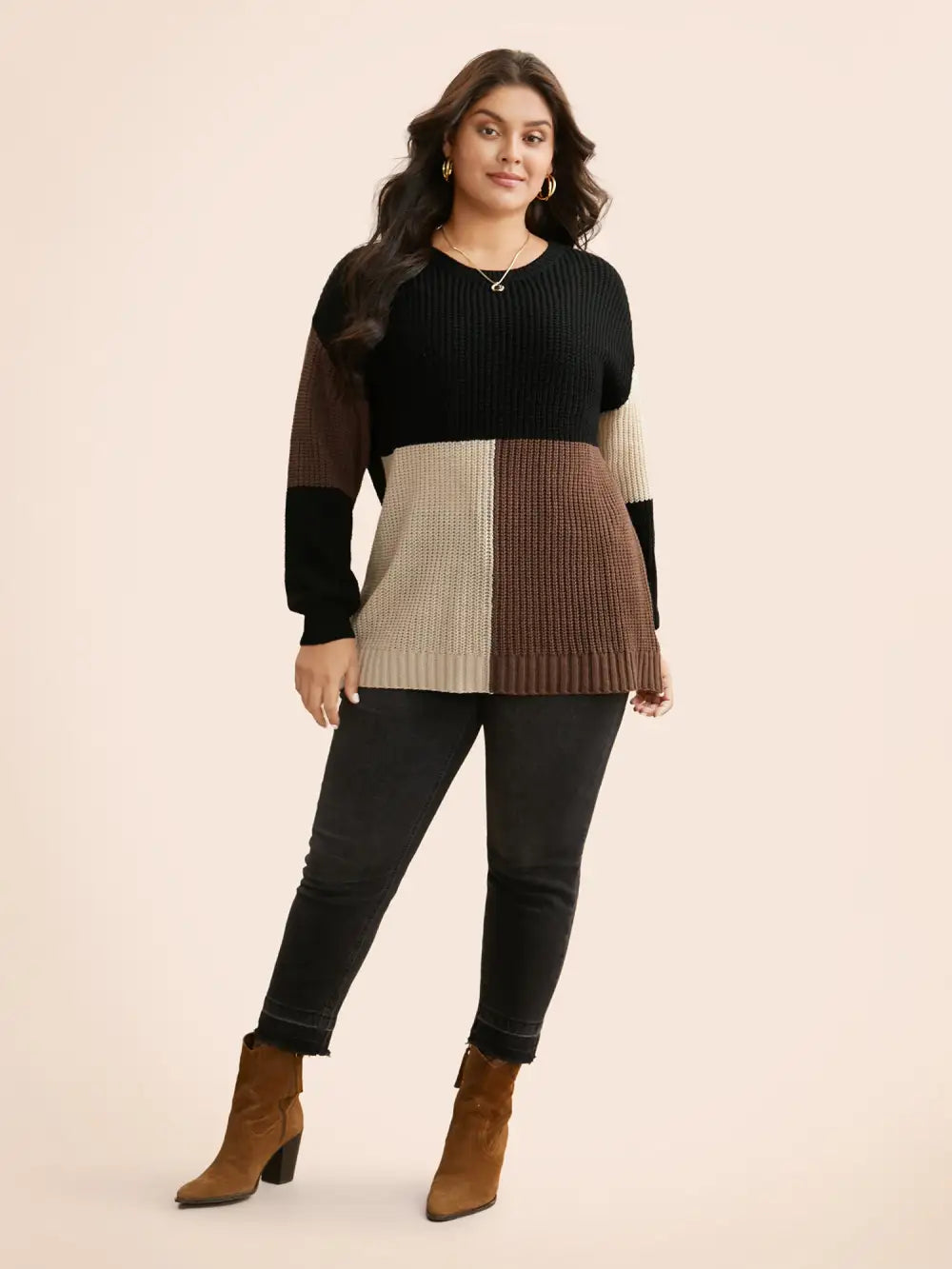 Colorblock Contrast Drop Shoulder Pullover