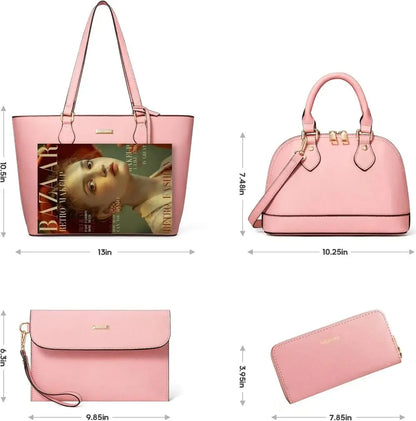 4PCS Women Fashion Handbags Purses Wallet Tote Shoulder Bags