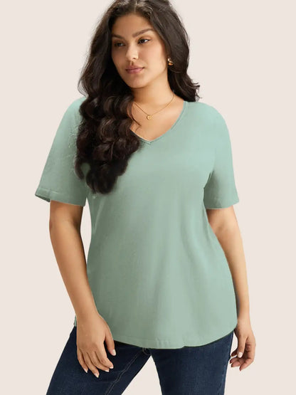 Cotton V Neck Plain Basic T-Shirt