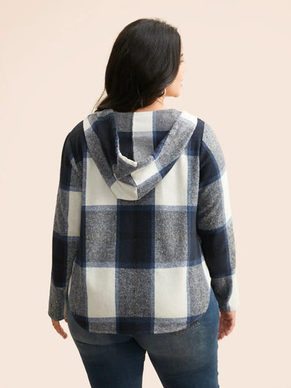 Brushed Fabric Plaid Hooded Sweatshirt