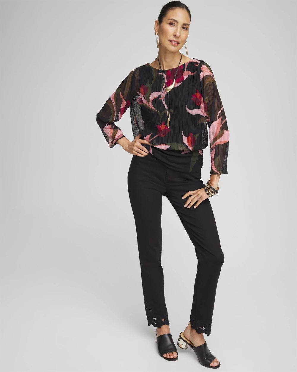 Textured Mesh Banded Hem Top