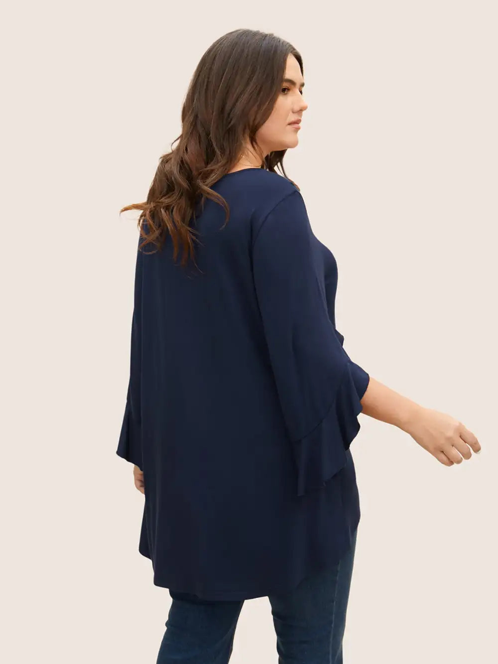 Solid Ruffle Sleeve High Low Hem T-Shirt