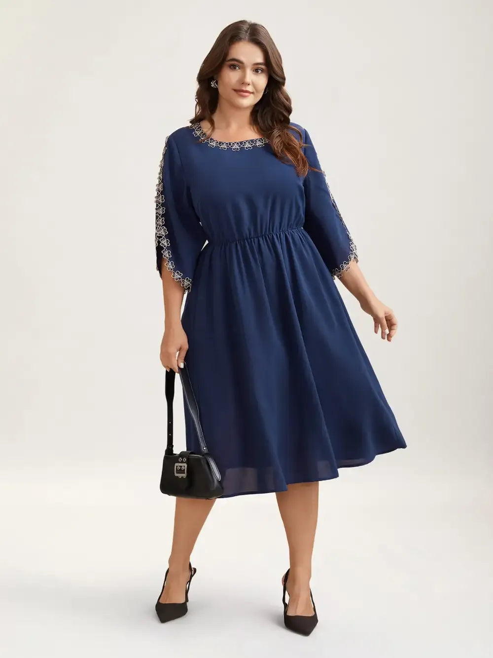 Lace Detail Trumpet Sleeve Midi Dress