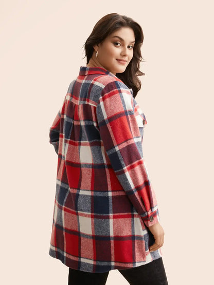 Halloween Plaid Chest Pockets Long Jacket