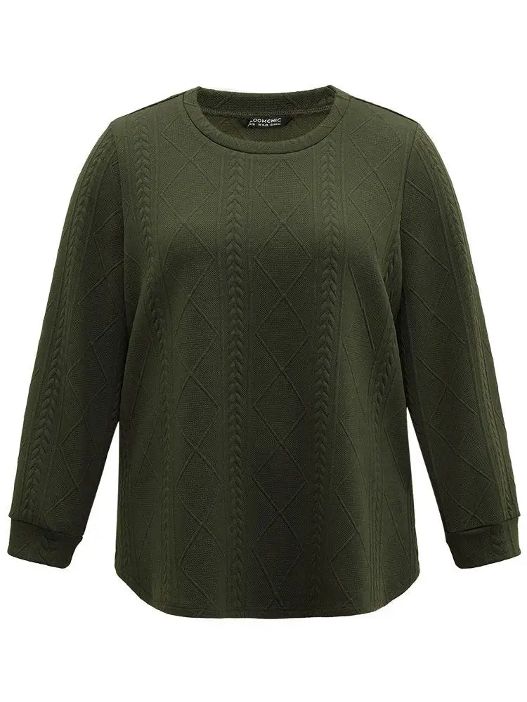 Plain Textured Round Neck Sweatshirt