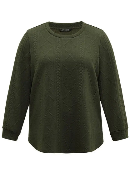 Plain Textured Round Neck Sweatshirt
