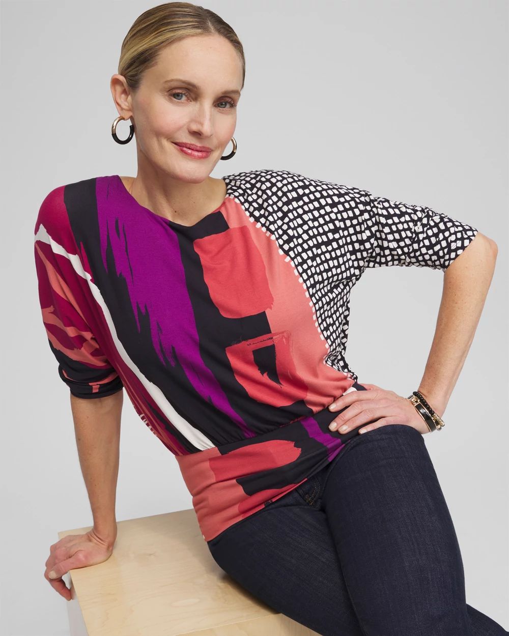 Touch of CoolTM Abstract Banded Hem Tee
