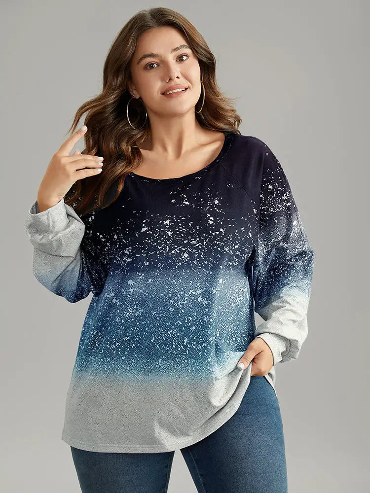 Ombre Raglan Sleeve Contrast T-Shirt