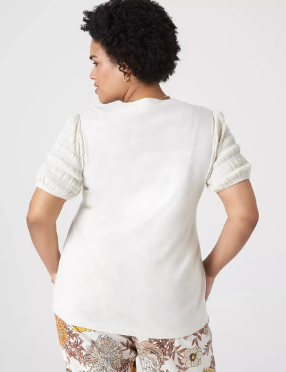 Blouson Woven-Sleeve V-Neck Tee