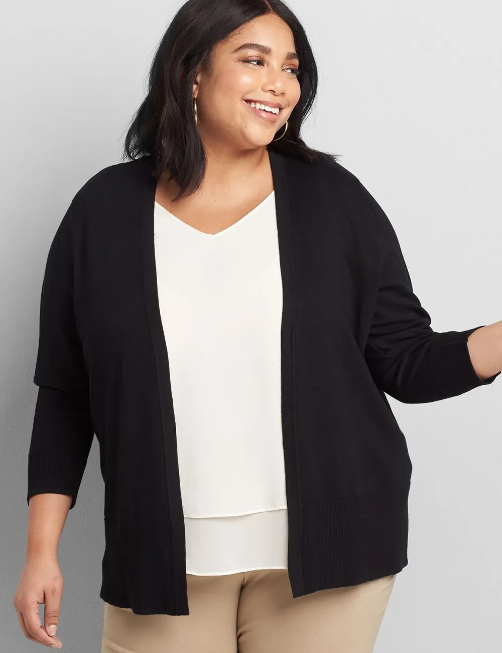 3/4-Sleeve Open-Front Cardigan