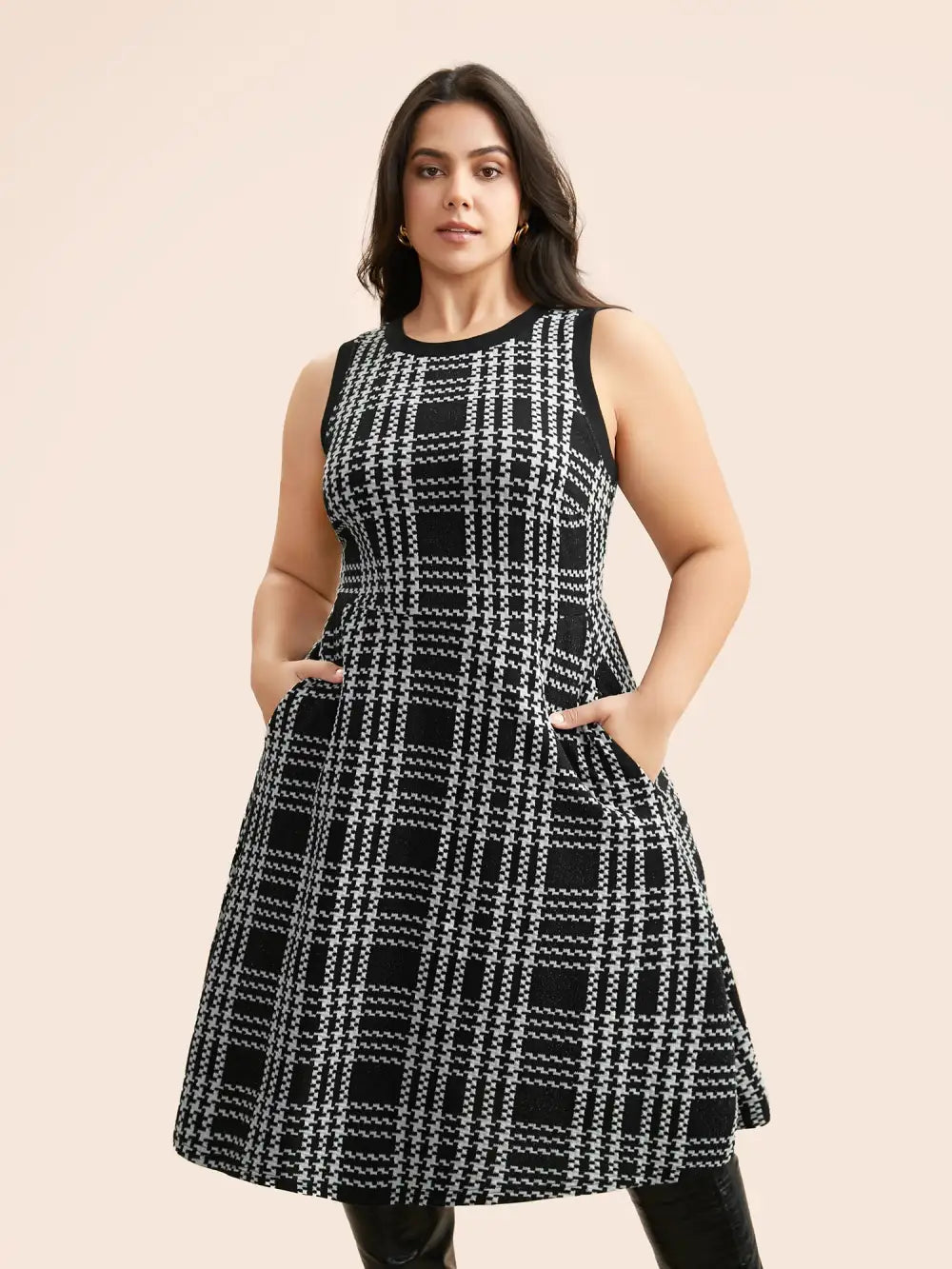 Plaid Round Neck Tank Dress