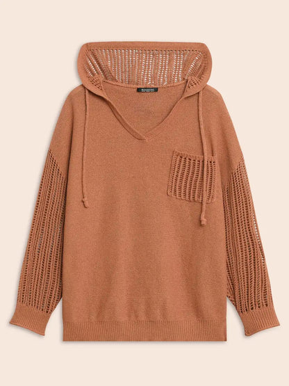 Hooded Drawstring Cut Out Pocket Pullover