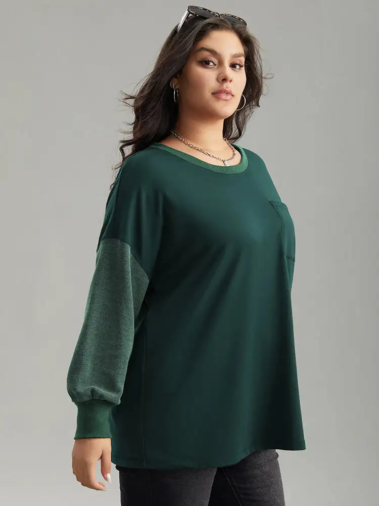 Two Tone Patched Pocket Drop Shoulder Sweatshirt