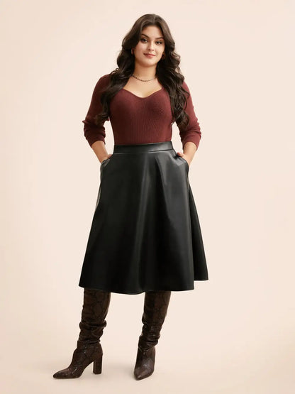 Pu Leather A-Line Skirt