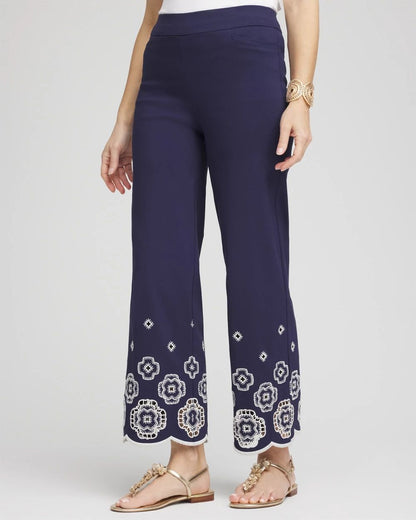 BrigitteTM Embroidered Wide-Leg Cropped Pants