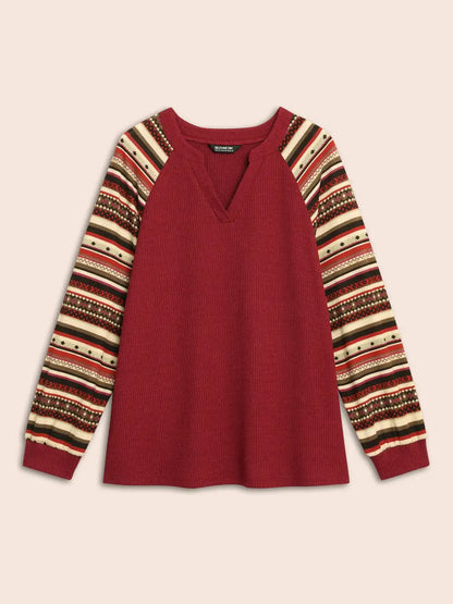 Festive Striped Raglan Sleeves Sweatshirt