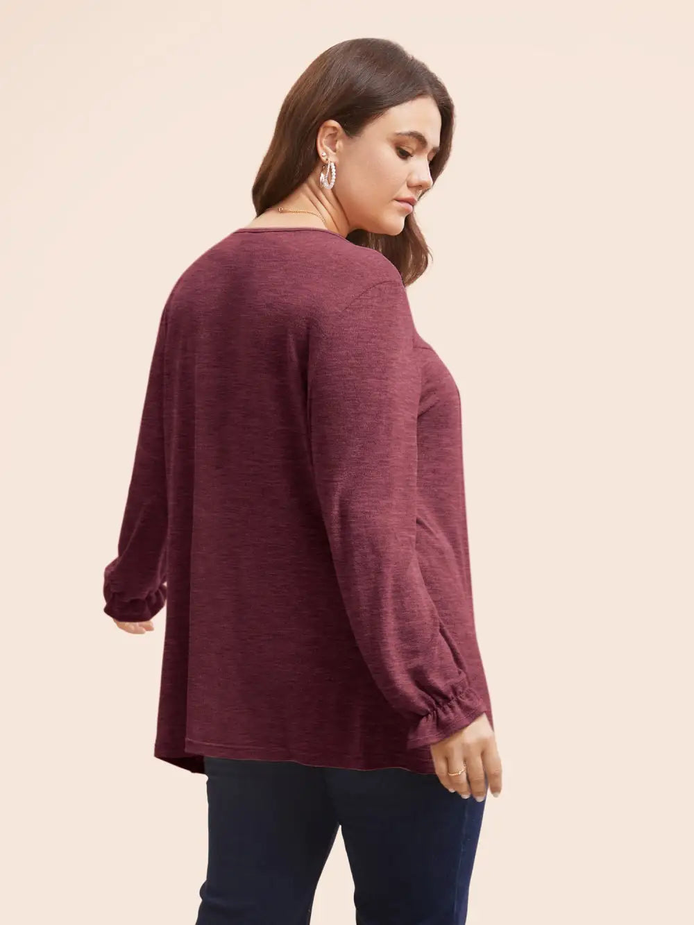 Round Neck Heather Pleated T-Shirt