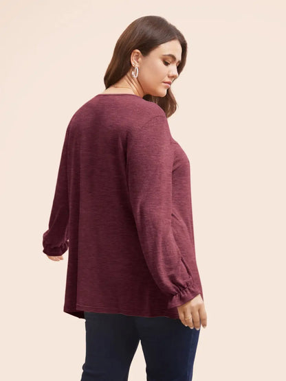 Round Neck Heather Pleated T-Shirt