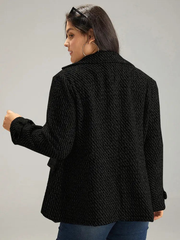 Tweed Lapel Collar Button Up Pocket Coat