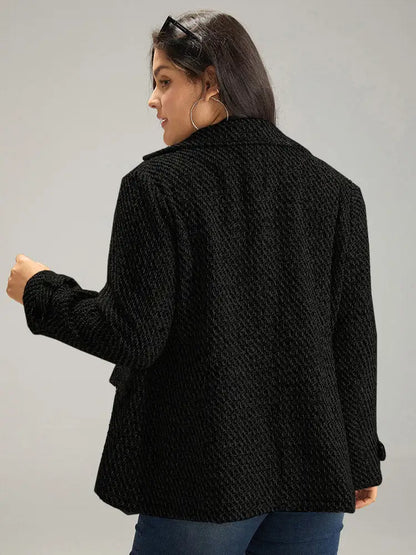 Tweed Lapel Collar Button Up Pocket Coat