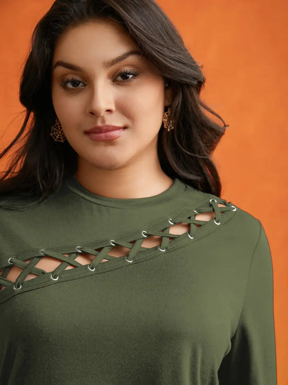 Peek-A-Boo Cut-Out Neckline T-Shirt