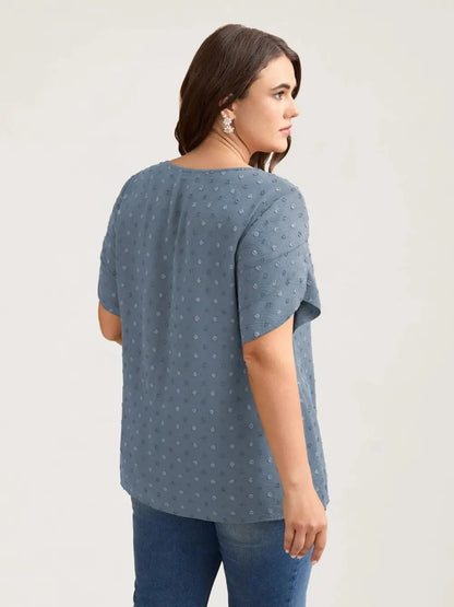 Textured Color Contrast Petal Sleeve Blouse