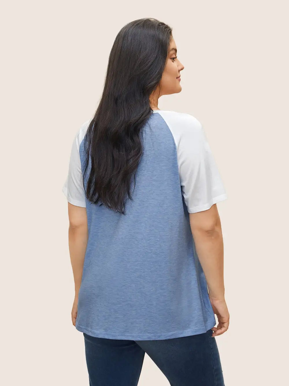 Colorblock Contrast Notched Raglan Sleeve T-Shirt
