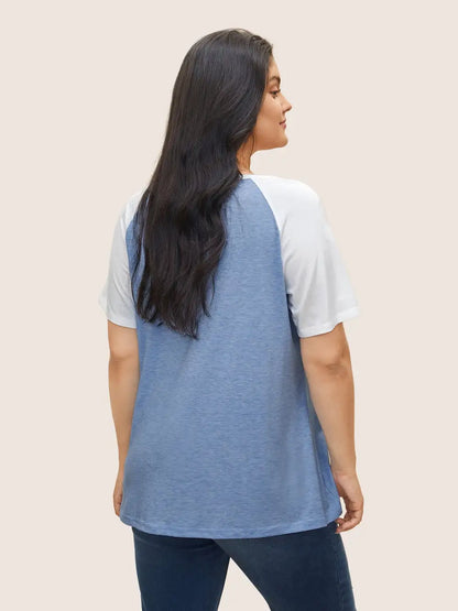 Colorblock Contrast Notched Raglan Sleeve T-Shirt