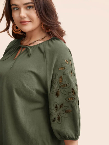 Broderie Anglaise Gathered Tie Knot Blouse