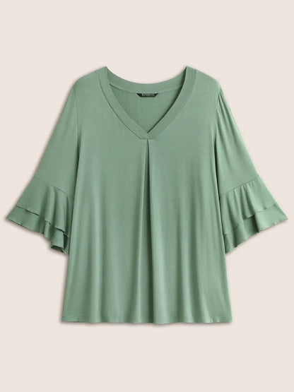 Supersoft Essentials Ruffle Layered Sleeve Pleated T-Shirt