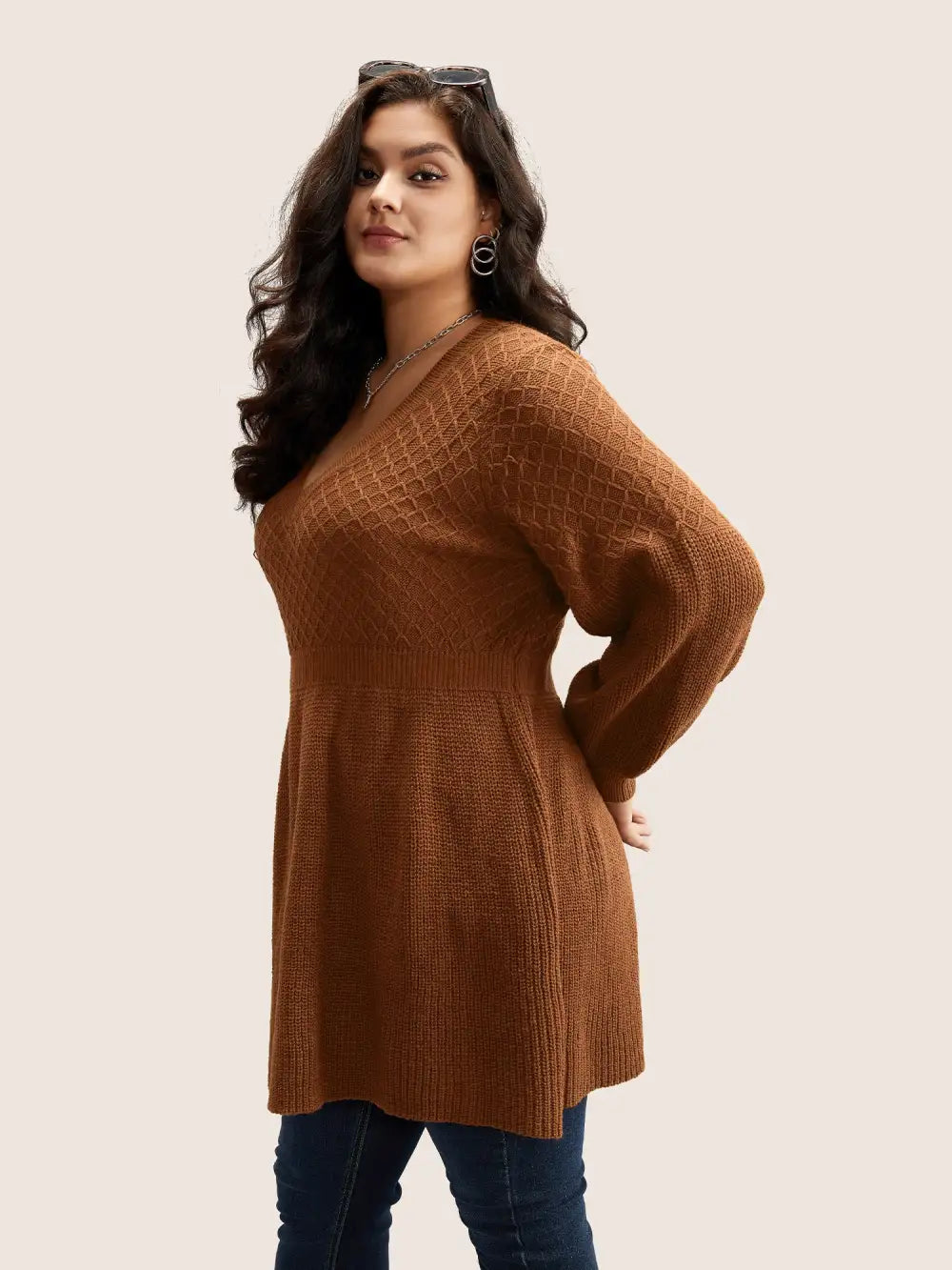 Plain Plisse Lantern Sleeve A Line Pullover