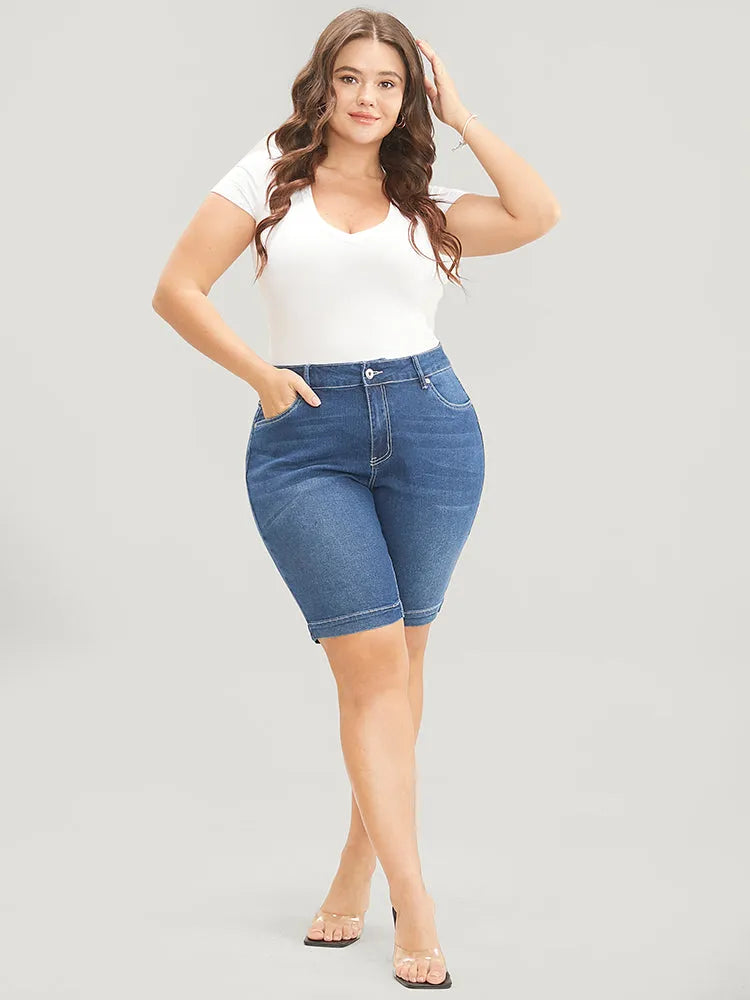 Very Stretchy High Rise Dark Wash Denim Shorts