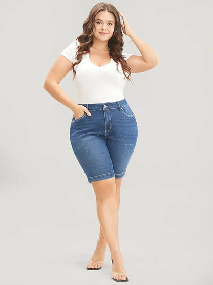Very Stretchy High Rise Dark Wash Denim Shorts
