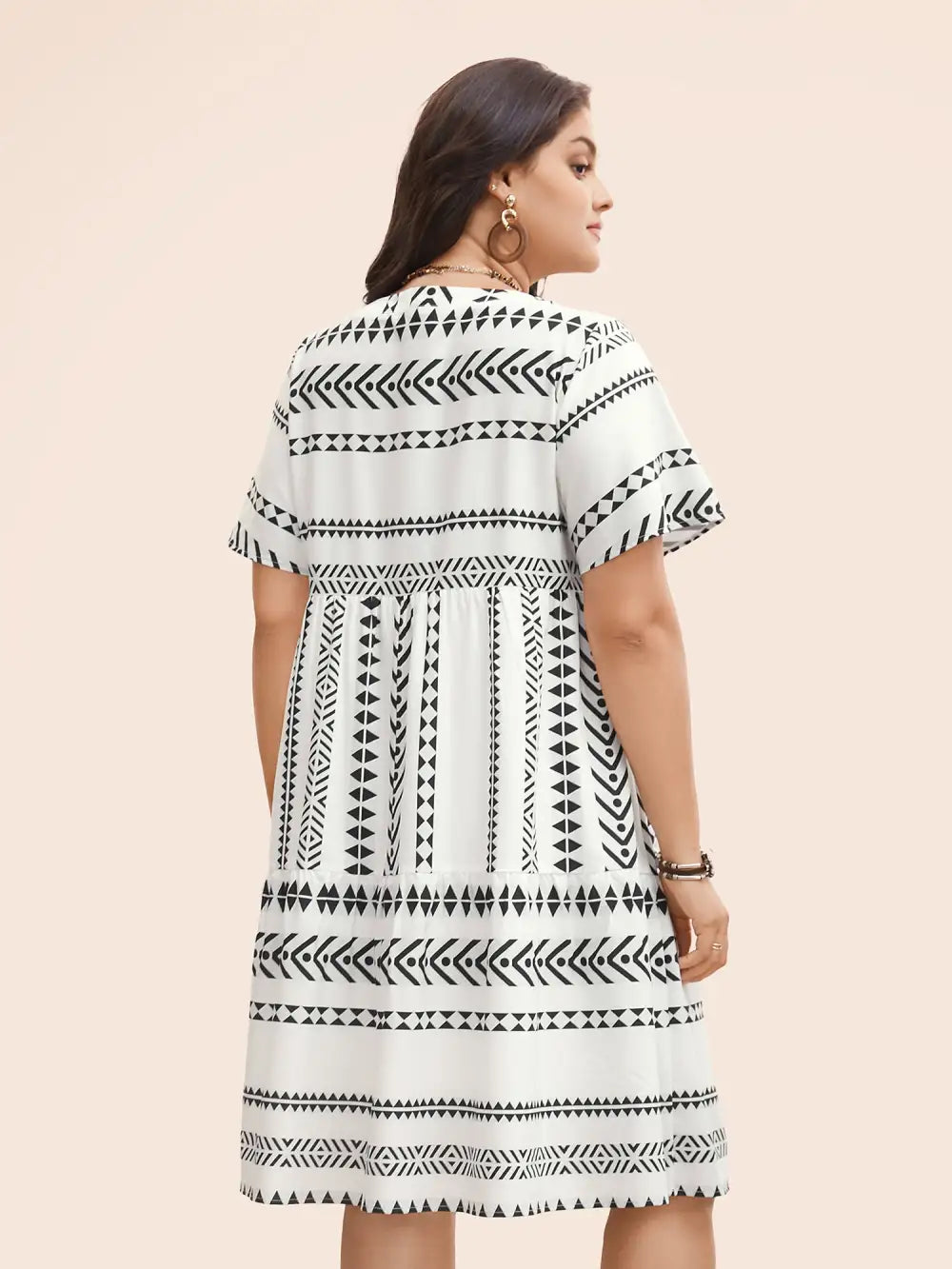 Bandana Geometric Ruffle Sleeve Babydoll Dress