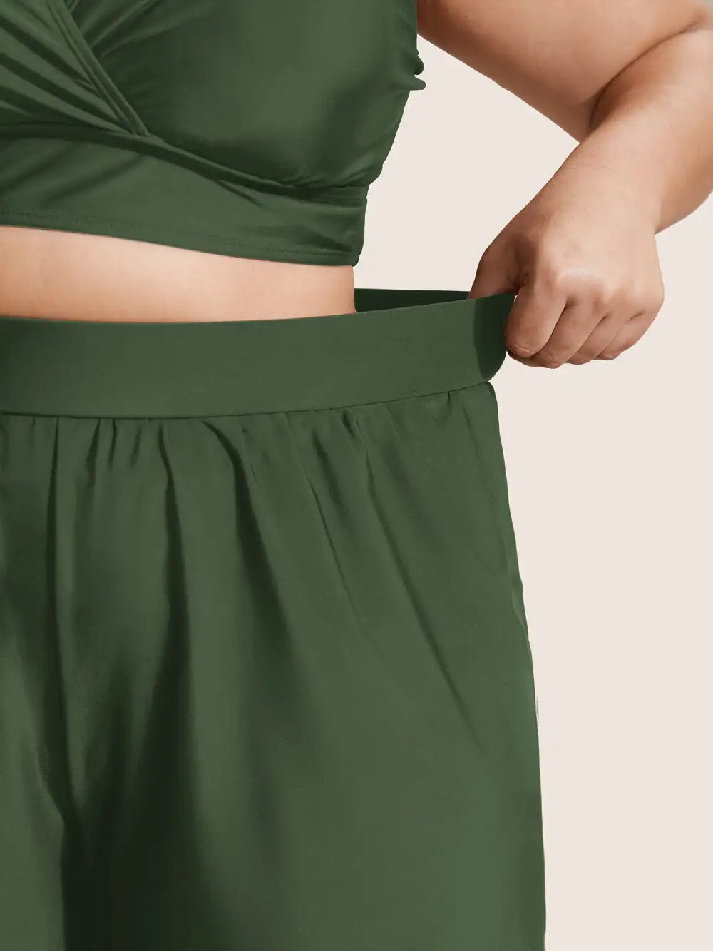Solid Gathered High Rise Pocket Swim Bottom