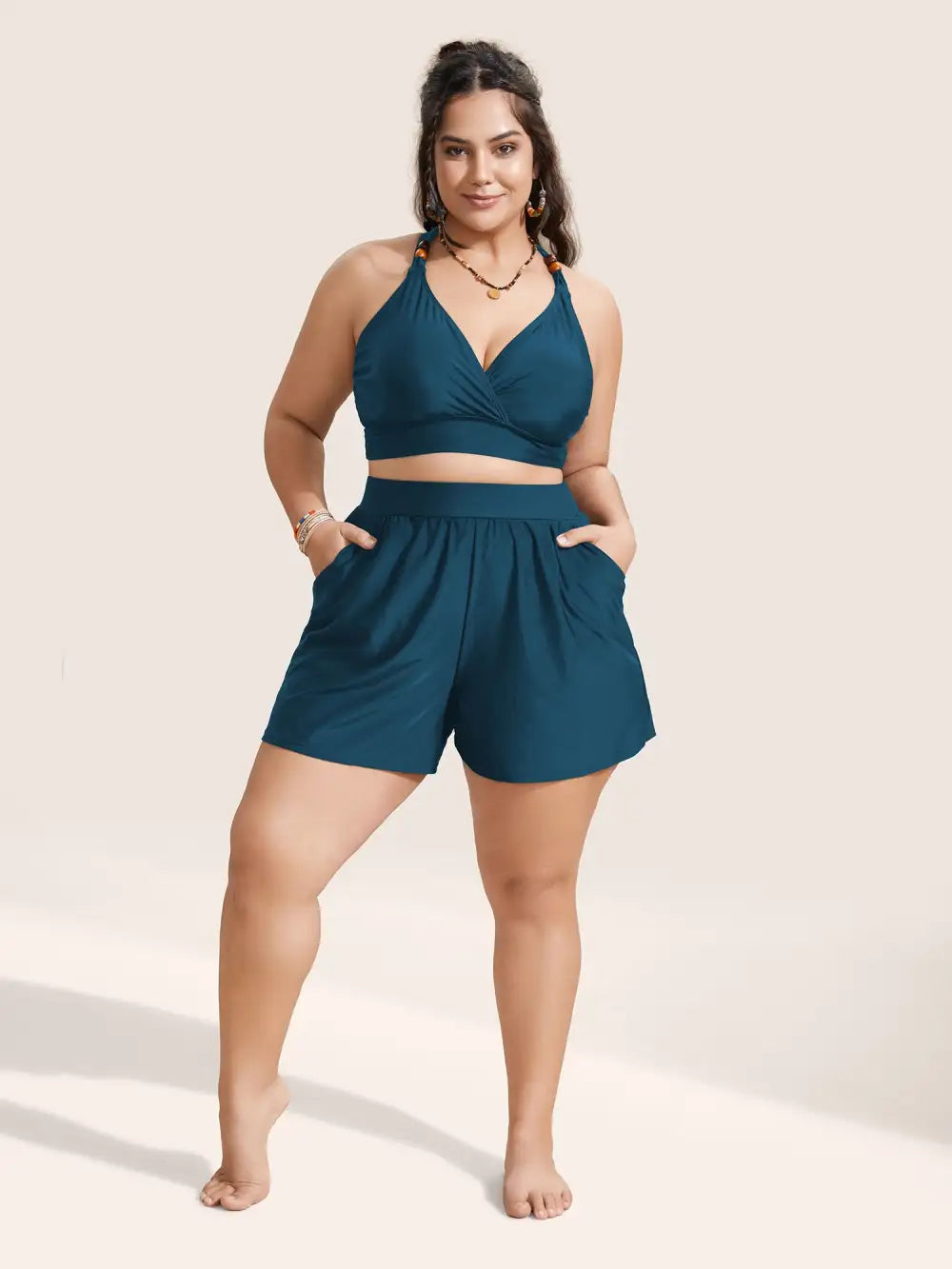 Solid Gathered High Rise Pocket Swim Bottom