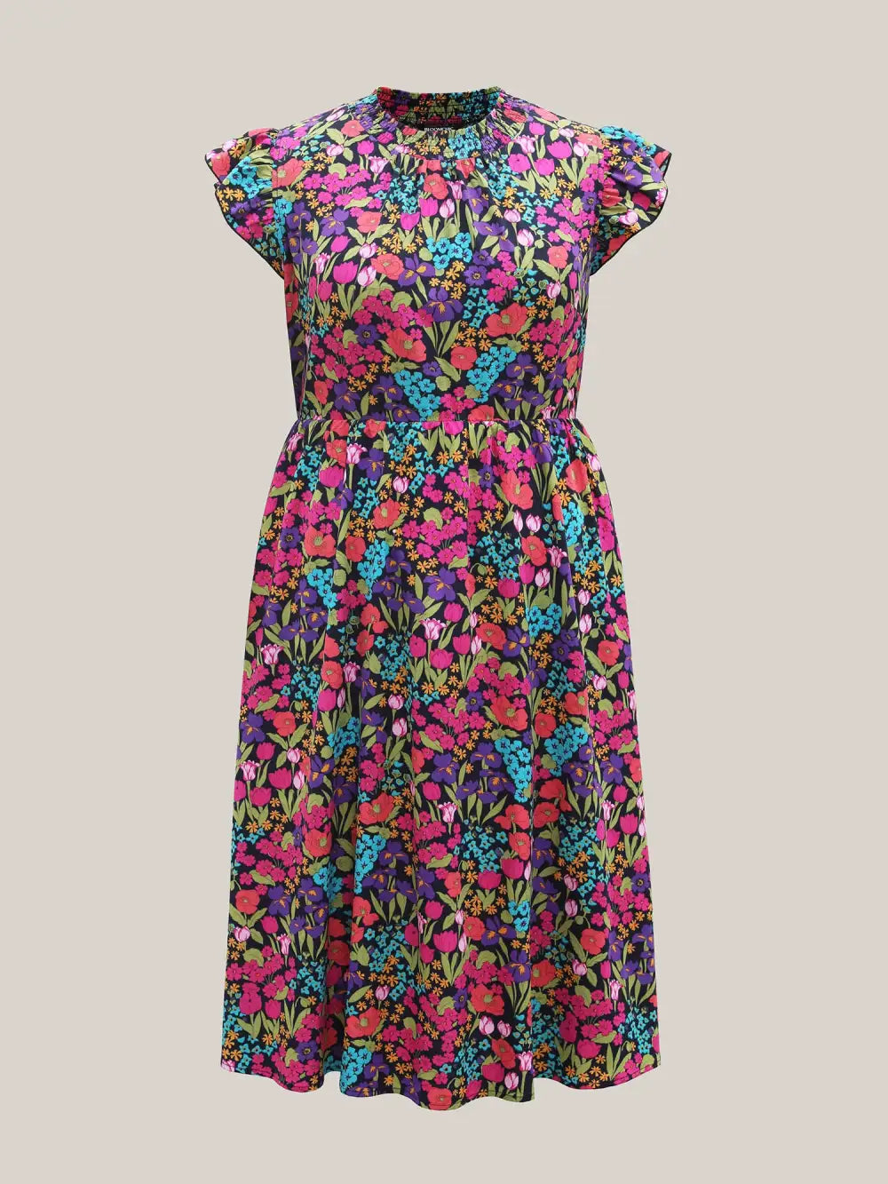 Floral Print Shirred Pockets Midi Dress