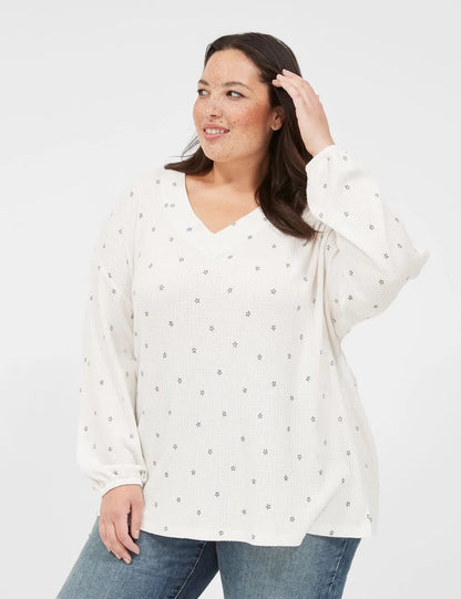 Blouson-Sleeve V-Neck Waffle Tunic