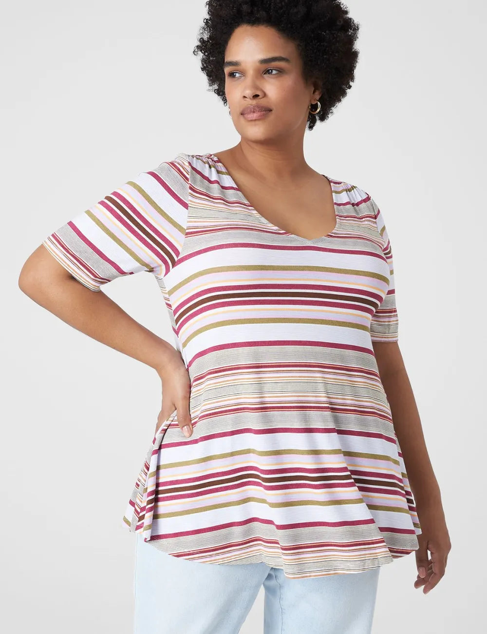 Modern Swing Perfect Sleeve Ruched-Shoulder Tee