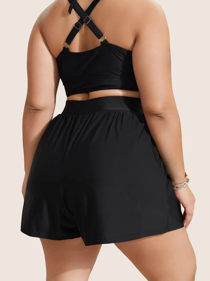 Solid Gathered High Rise Pocket Swim Bottom