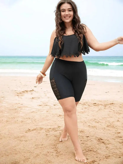 Lace Insert High Waist Swim Shorts
