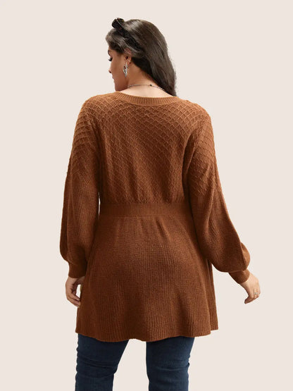 Plain Plisse Lantern Sleeve A Line Pullover