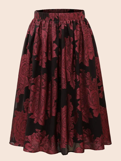 Floral Elastic Waist Pocket Skirt