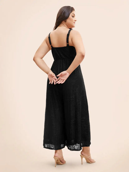 Square Neck Lace Panel Gathered Jumpsuit
