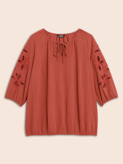 Broderie Anglaise Gathered Tie Knot Blouse