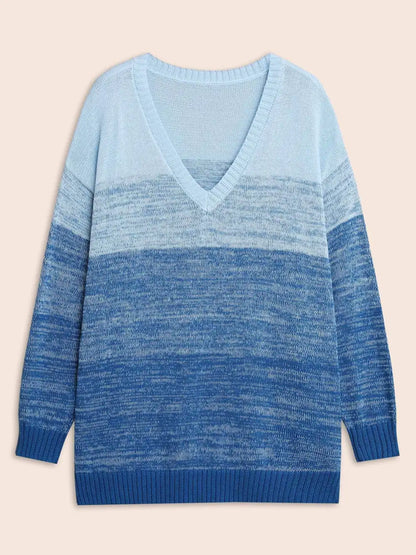 Cotton V Neck Ombre Split Hem Pullover