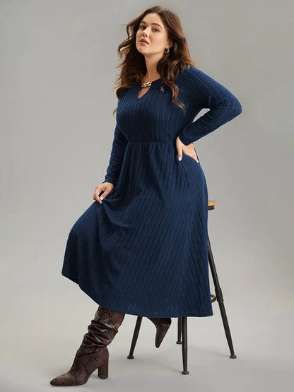 Rib Knit Plain Notched Pocket Dress