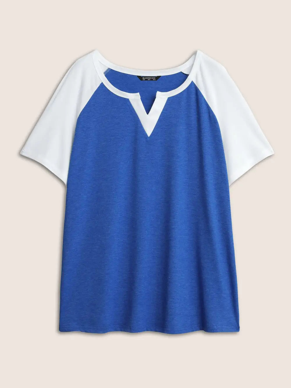 Colorblock Contrast Notched Raglan Sleeve T-Shirt