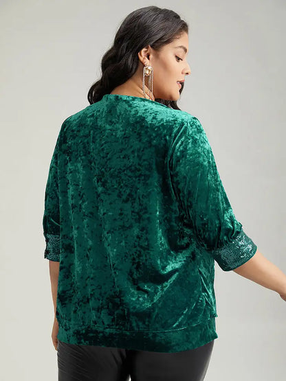 Cowl Neck 2-In-1 Sequin Patchwork Blouse