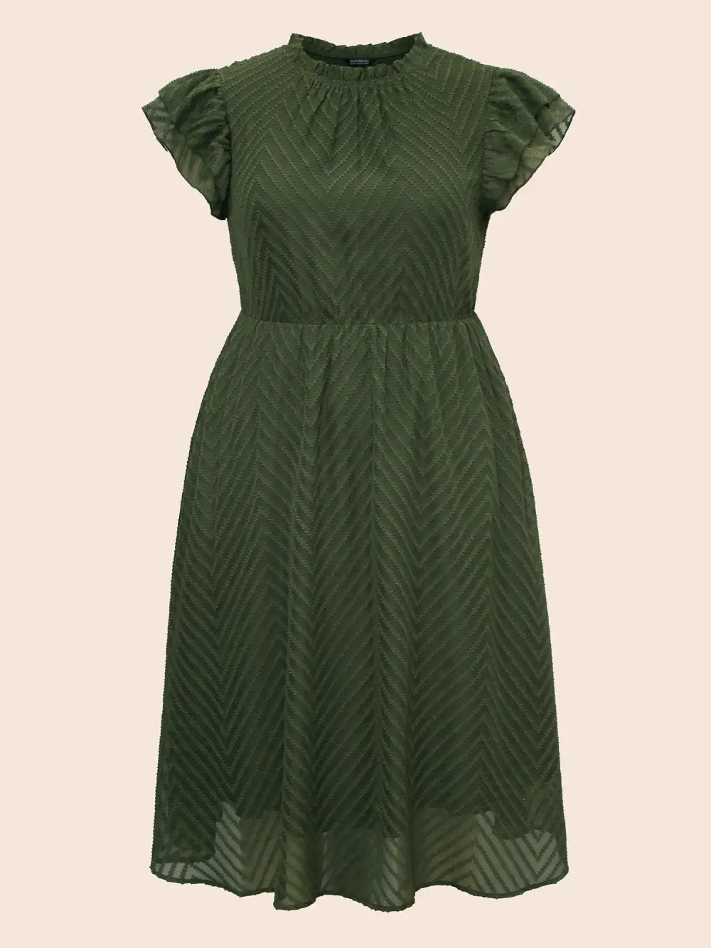 Plain Geometric Layered Sleeve Pocket Ruffle Mock Neck Dress